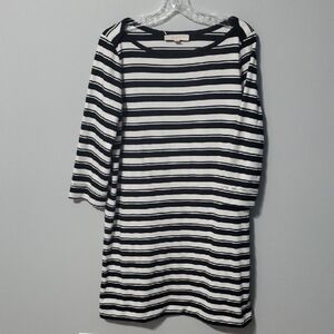 LOFT dress women’s size large Black White stripe Sheath Dress Raglan 3/4 Sleeve